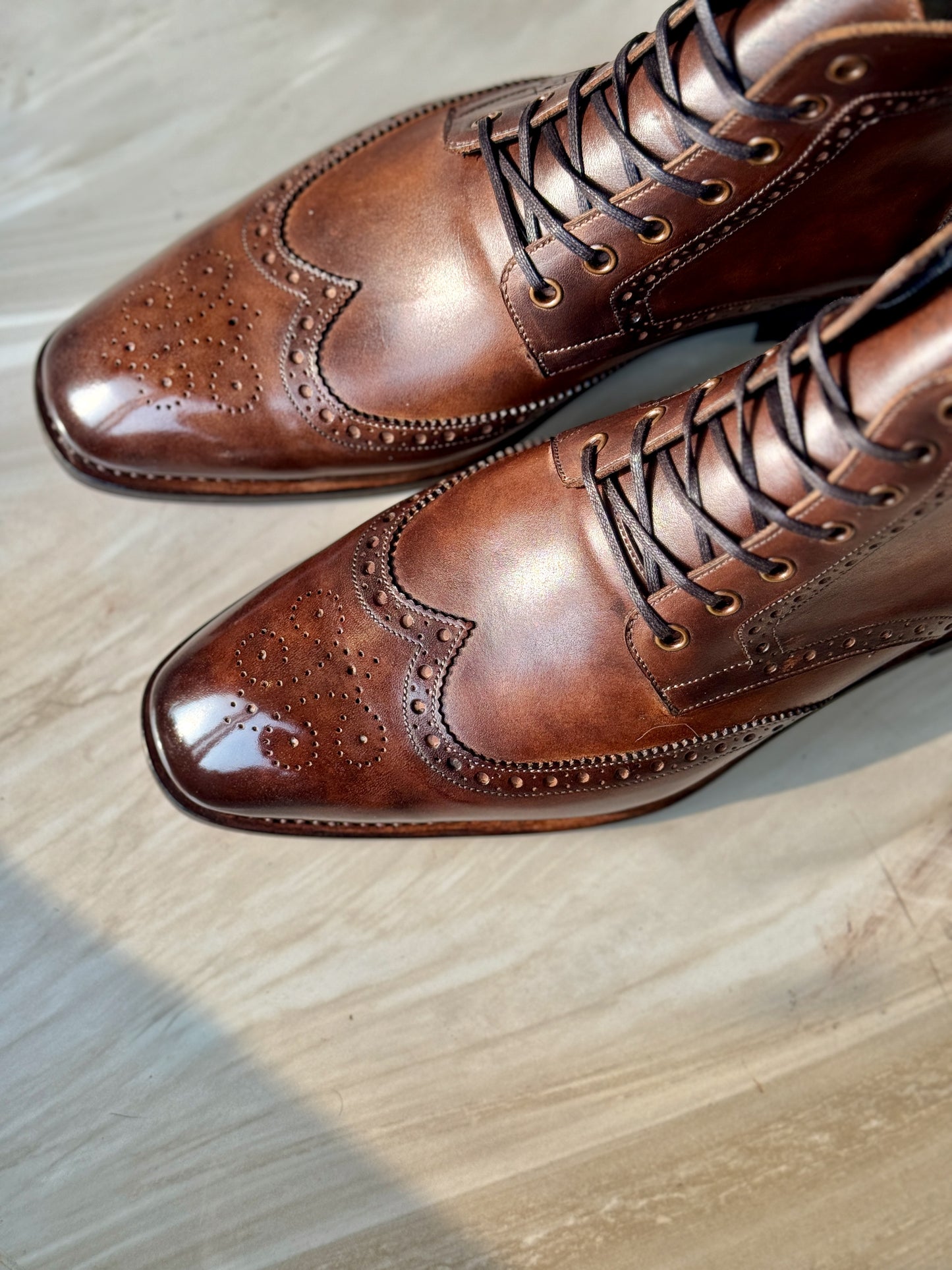 Hand Patina - Hand welted Wingtip Boots