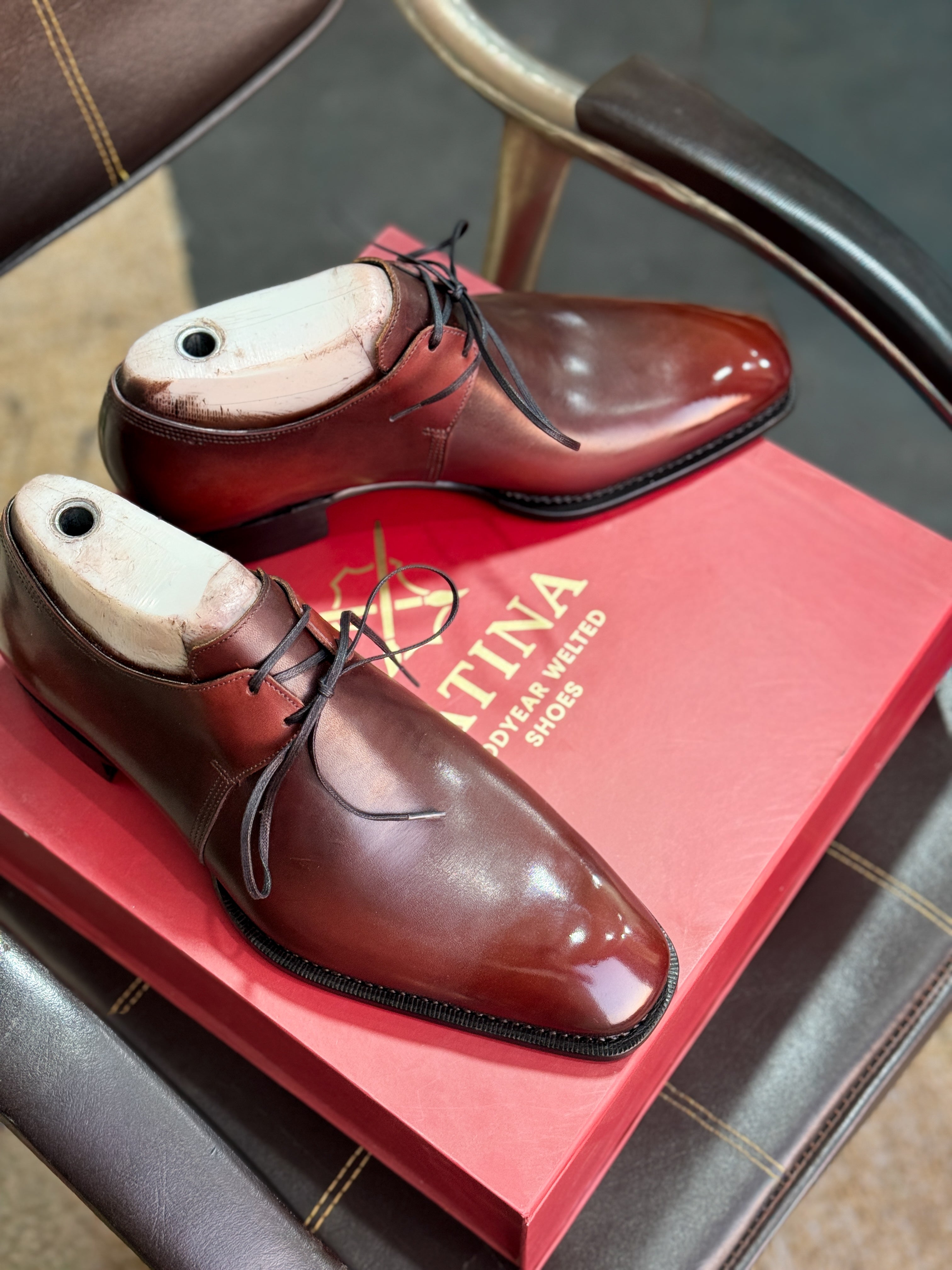 Burgundy black derby shoes