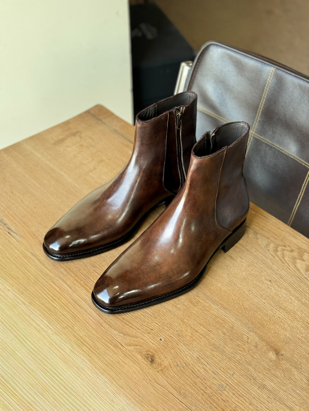 Brown patina boots