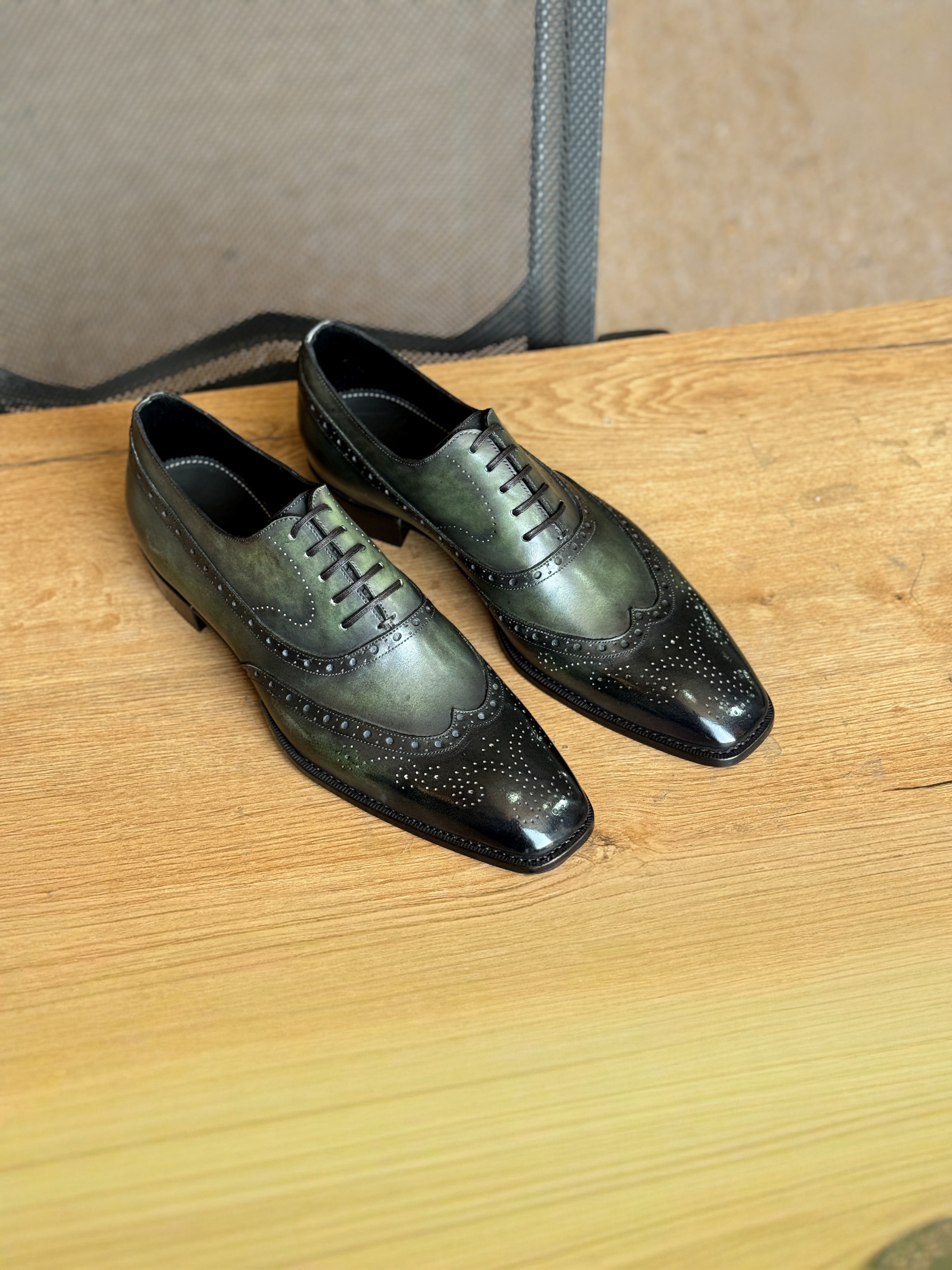 emerald green dress shoes men Emerald green and black patina wingtip oxfords
