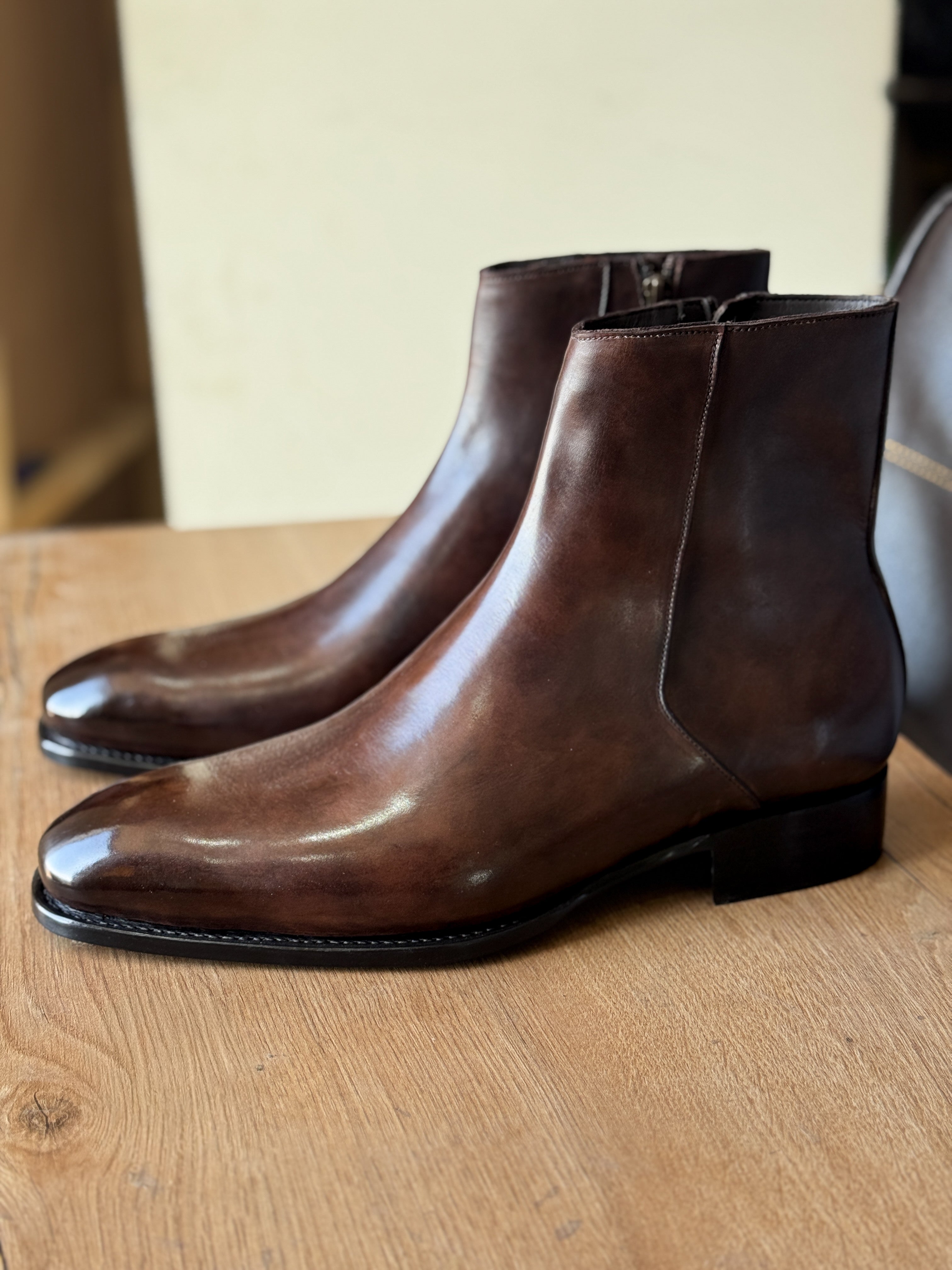 Brown patina boots