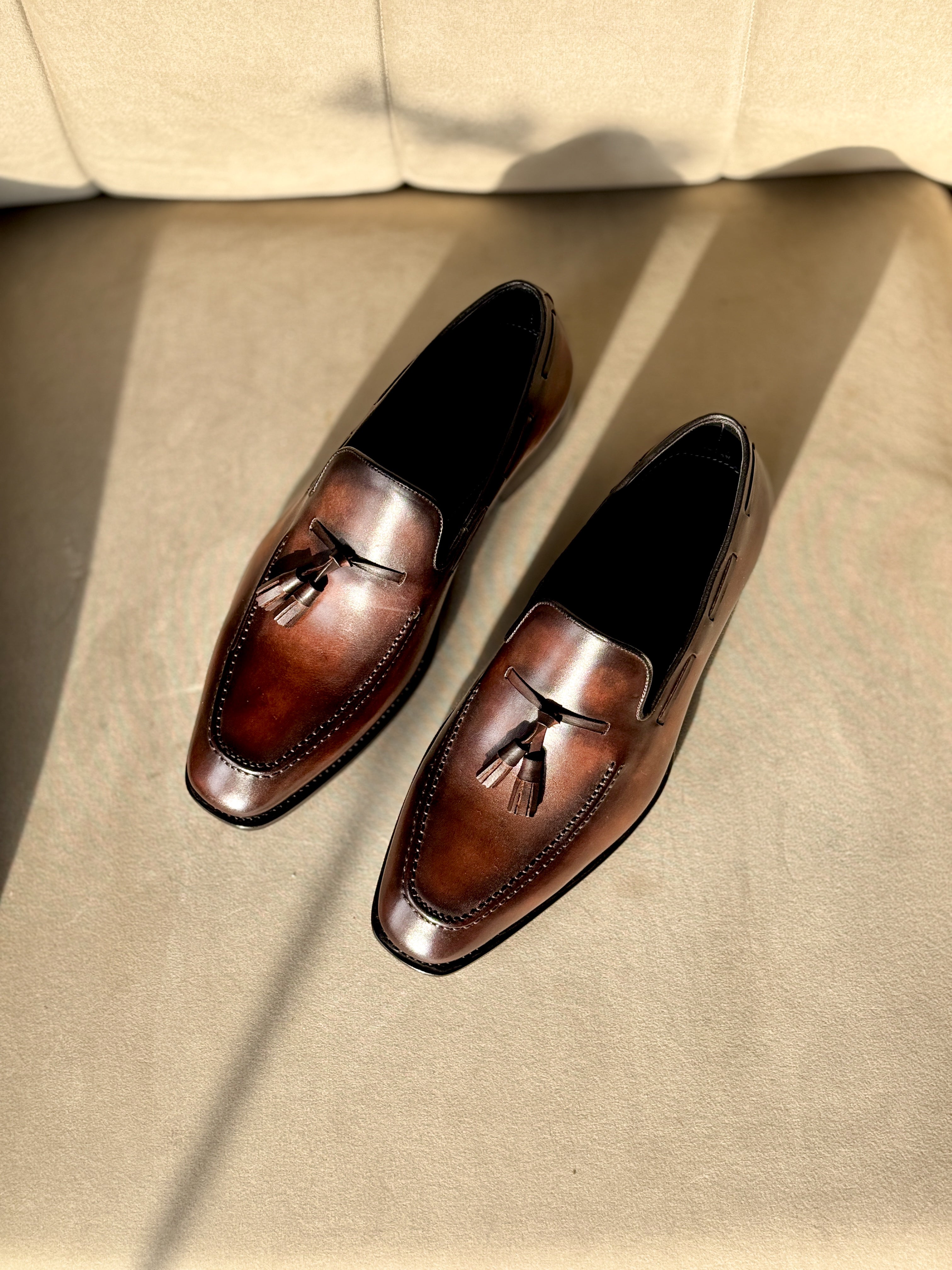 Chestnut brown tassel loafers