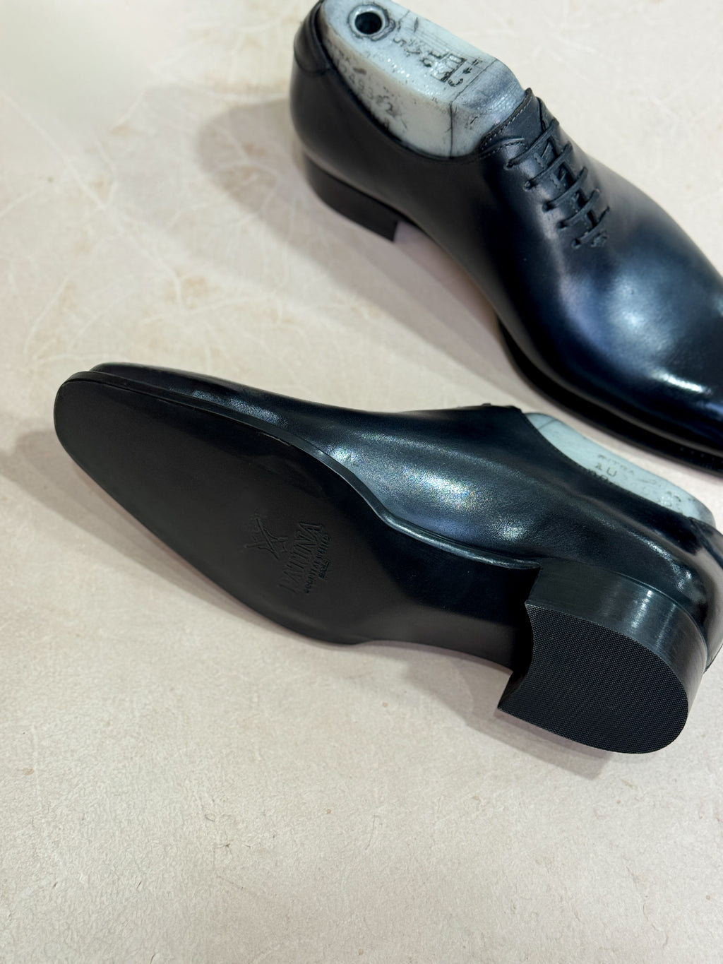 Midnight blue black whole-cut oxfords