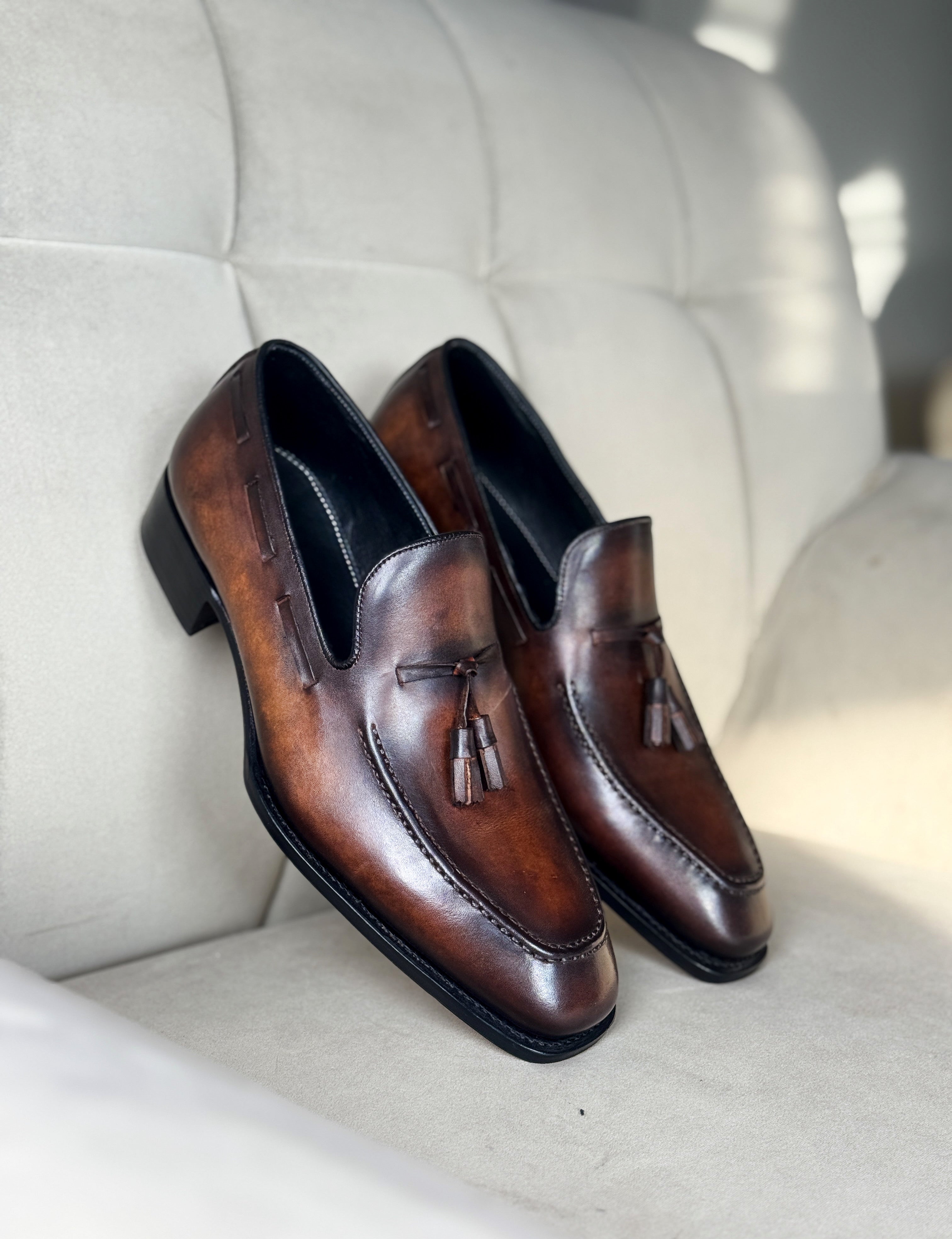 Chestnut brown tassel loafers