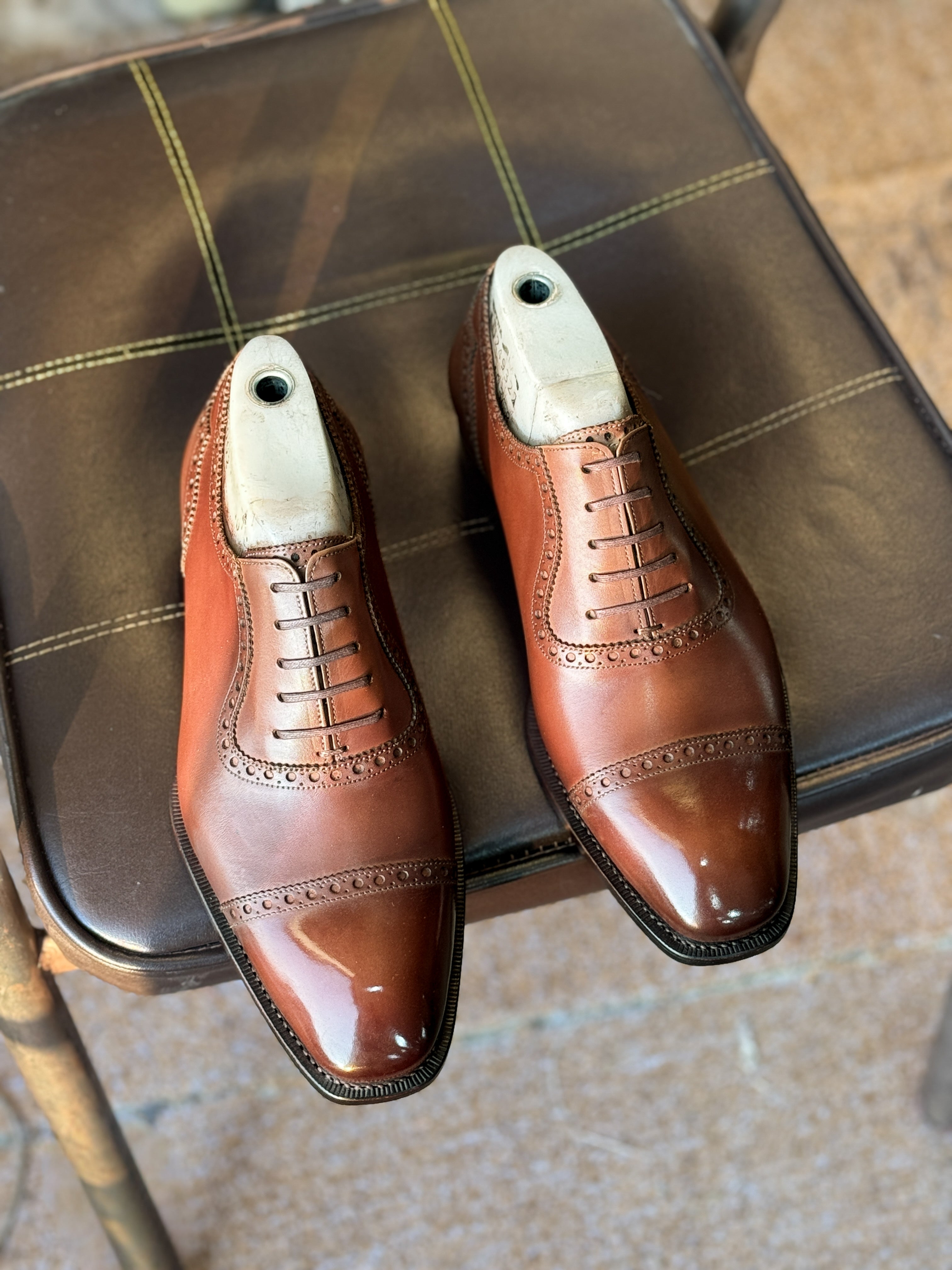chestnut brown brogue captoe oxfords