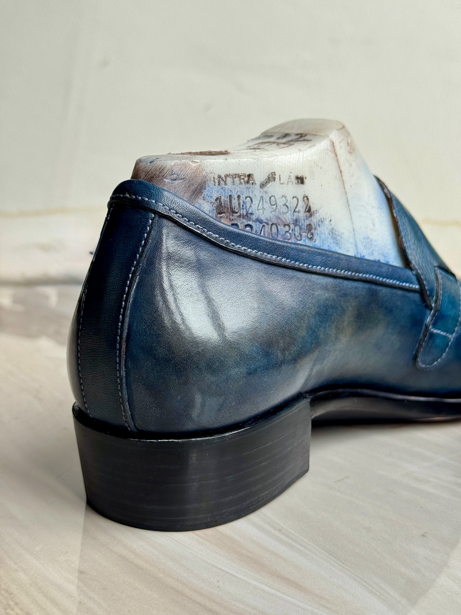 blue patina loafers